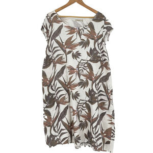 Lungo Larno Linen Floral Dress 1X Lagenlook Tropical Beach Hawaii Breathable
